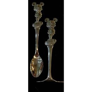 Disney Mickey Mouse Reed & Barton 18/8 Stainless Spoon & Crumb / Food Pusher NEW